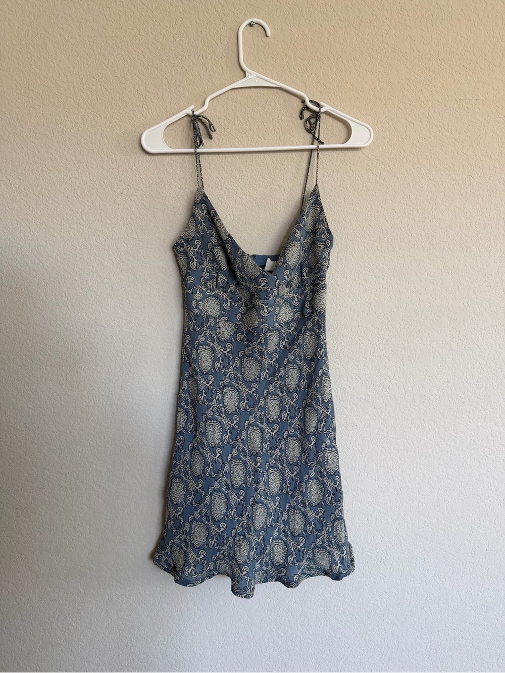100% Silk J. Crew Blue and Cream Paisley Silk Slip Dress